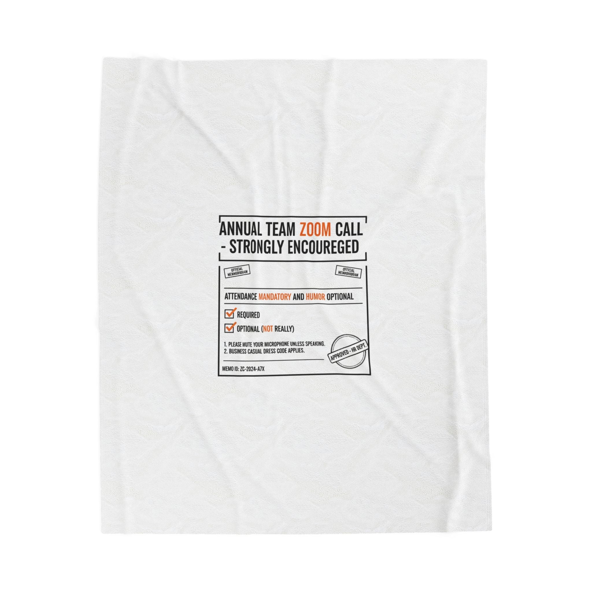 Annual Team Zoom Call Notice Velveteen Blanket | Office Sign Parody, Workplace Humor