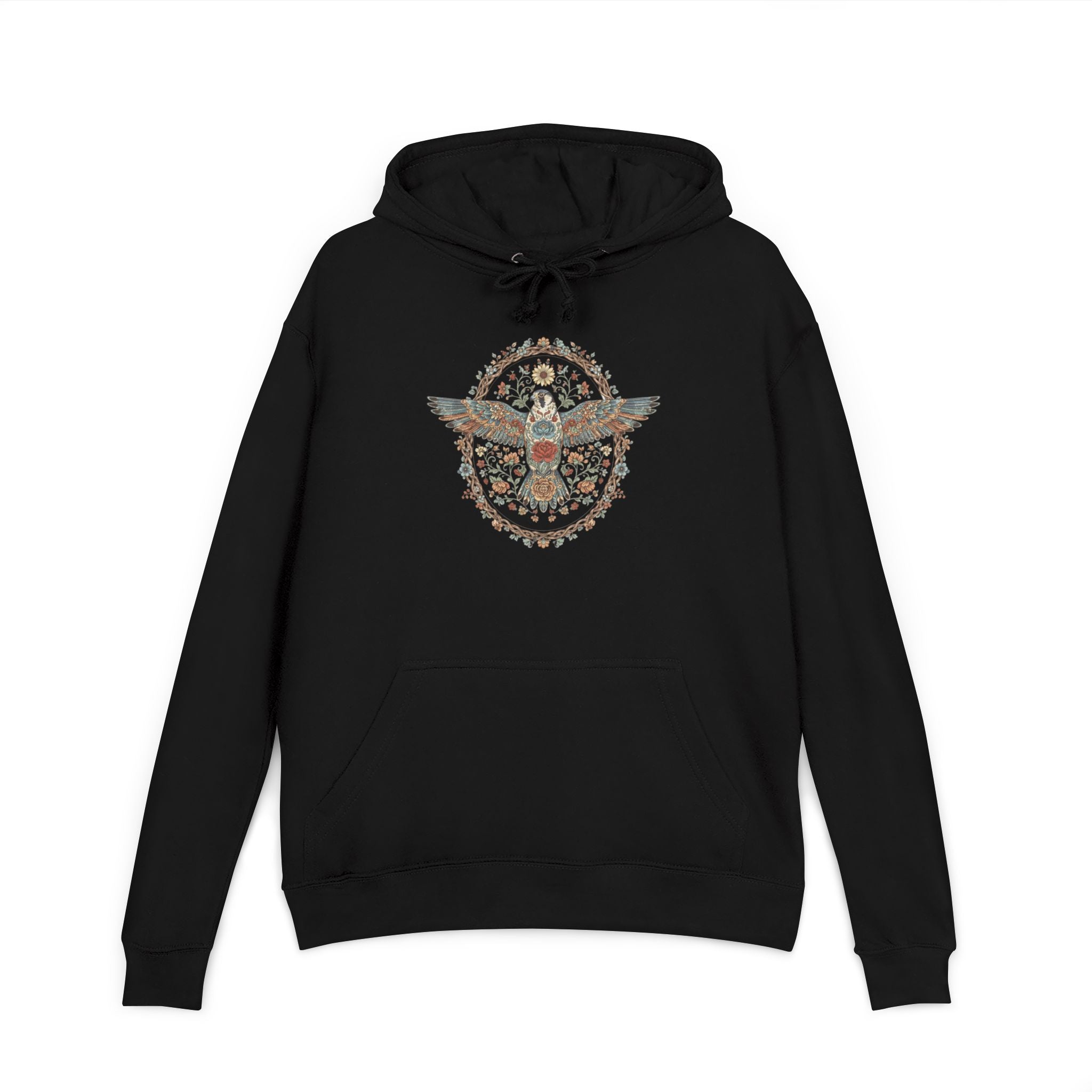Embroidered Owl Mandala Hoodie – Boho Nature Graphic Sweatshirt