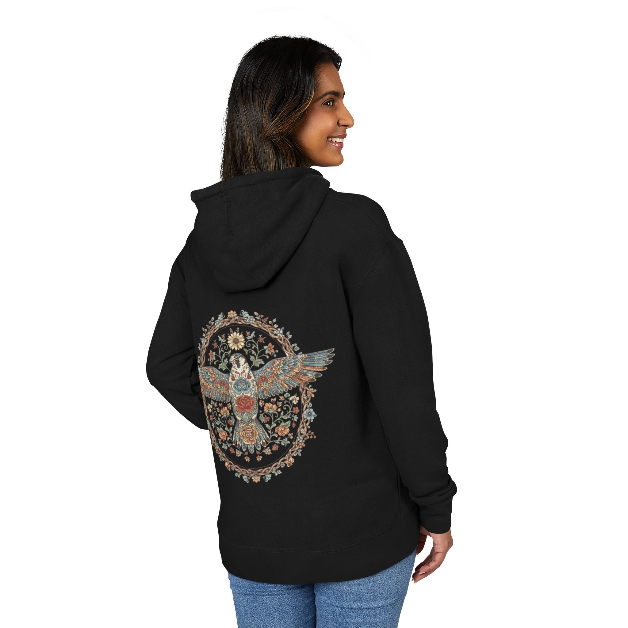 Embroidered Owl Mandala Hoodie – Boho Nature Graphic Sweatshirt