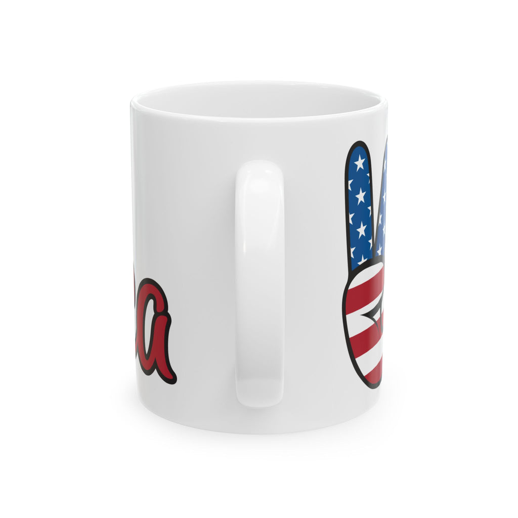 America Peace Sign Mug — Patriotic USA Flag Coffee Cup (11oz & 15oz)