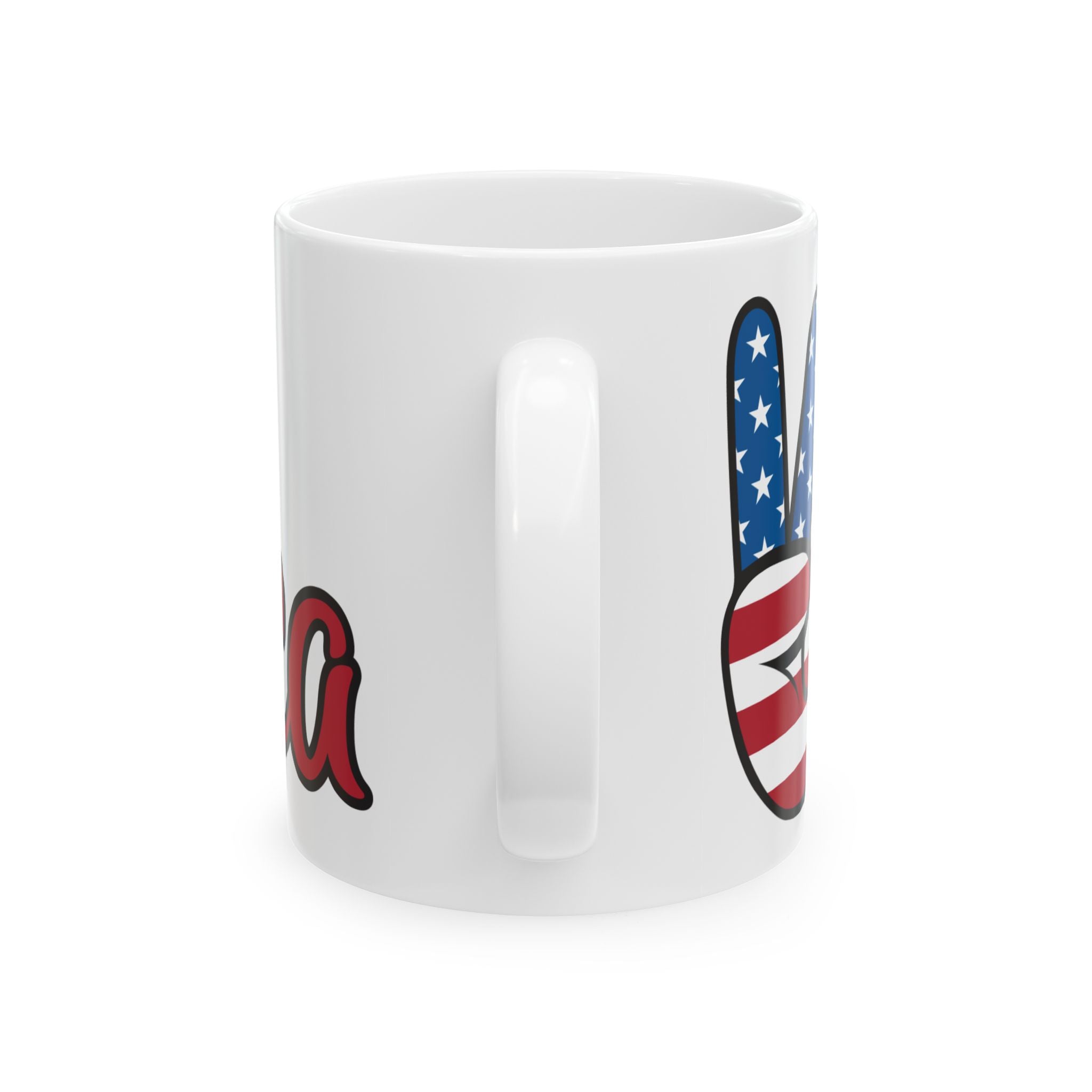 America Peace Sign Mug — Patriotic USA Flag Coffee Cup (11oz & 15oz)